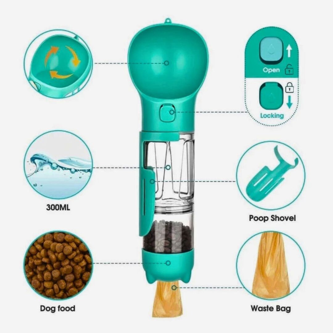 Botella Portátil 4 en 1 para Mascotas – ¡Hidrata a tu mascota en cualquier lugar!