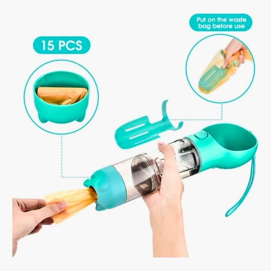 Botella Portátil 4 en 1 para Mascotas – ¡Hidrata a tu mascota en cualquier lugar!