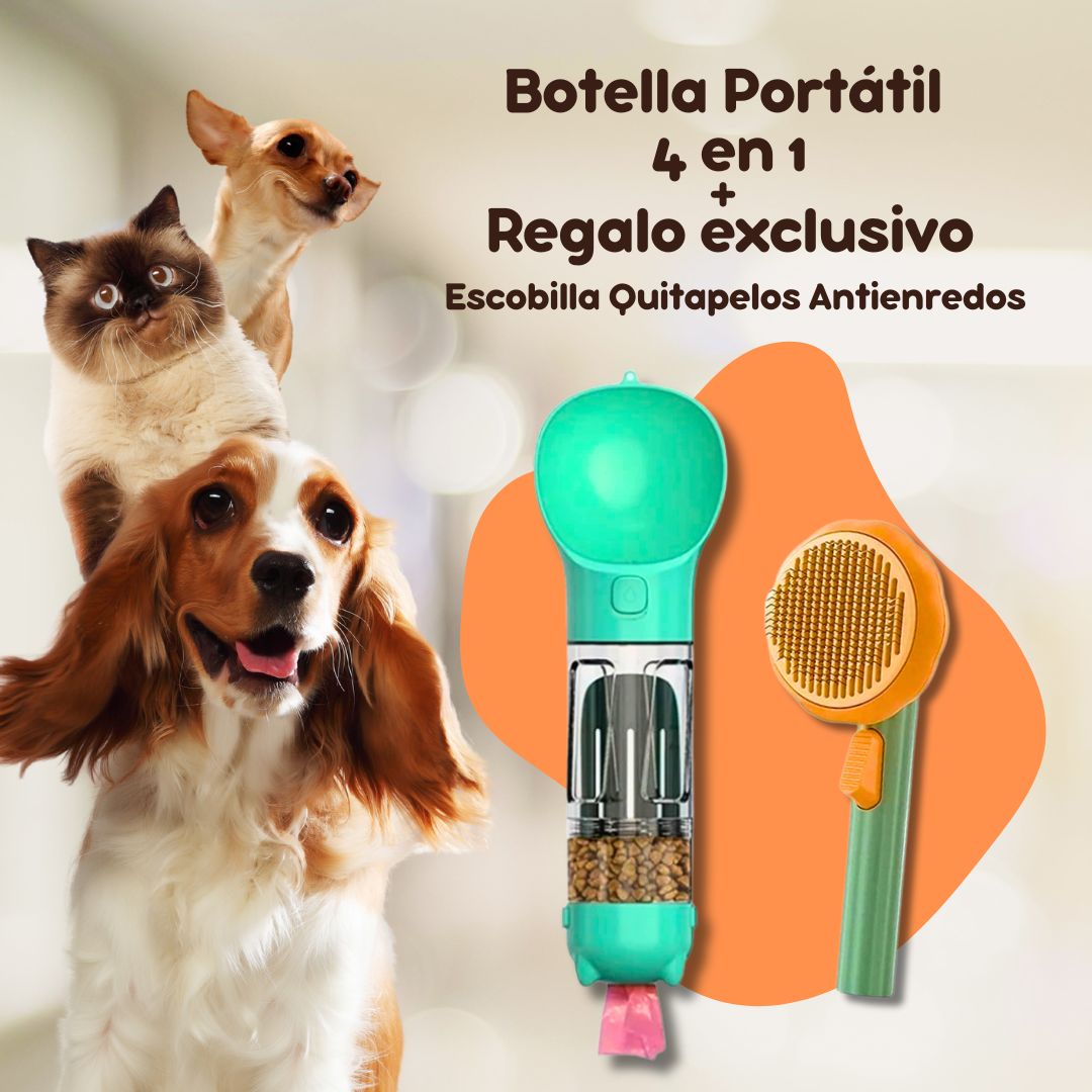 Botella Portátil 4 en 1 para Mascotas – ¡Hidrata a tu mascota en cualquier lugar!